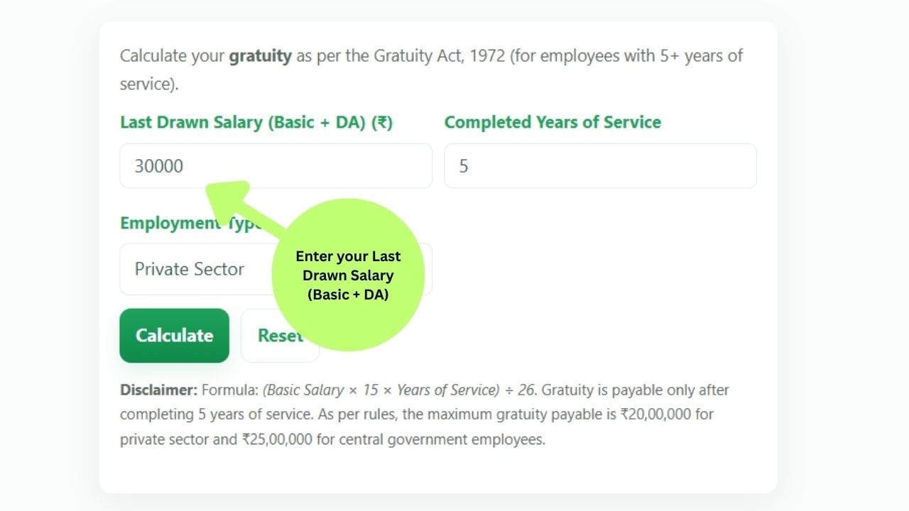 gratuity calculator for private employees