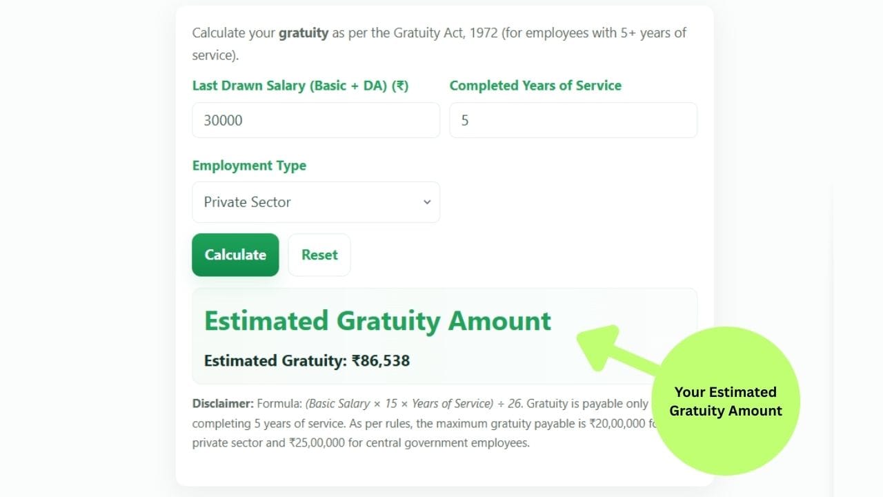 gratuity calculator for central government employees