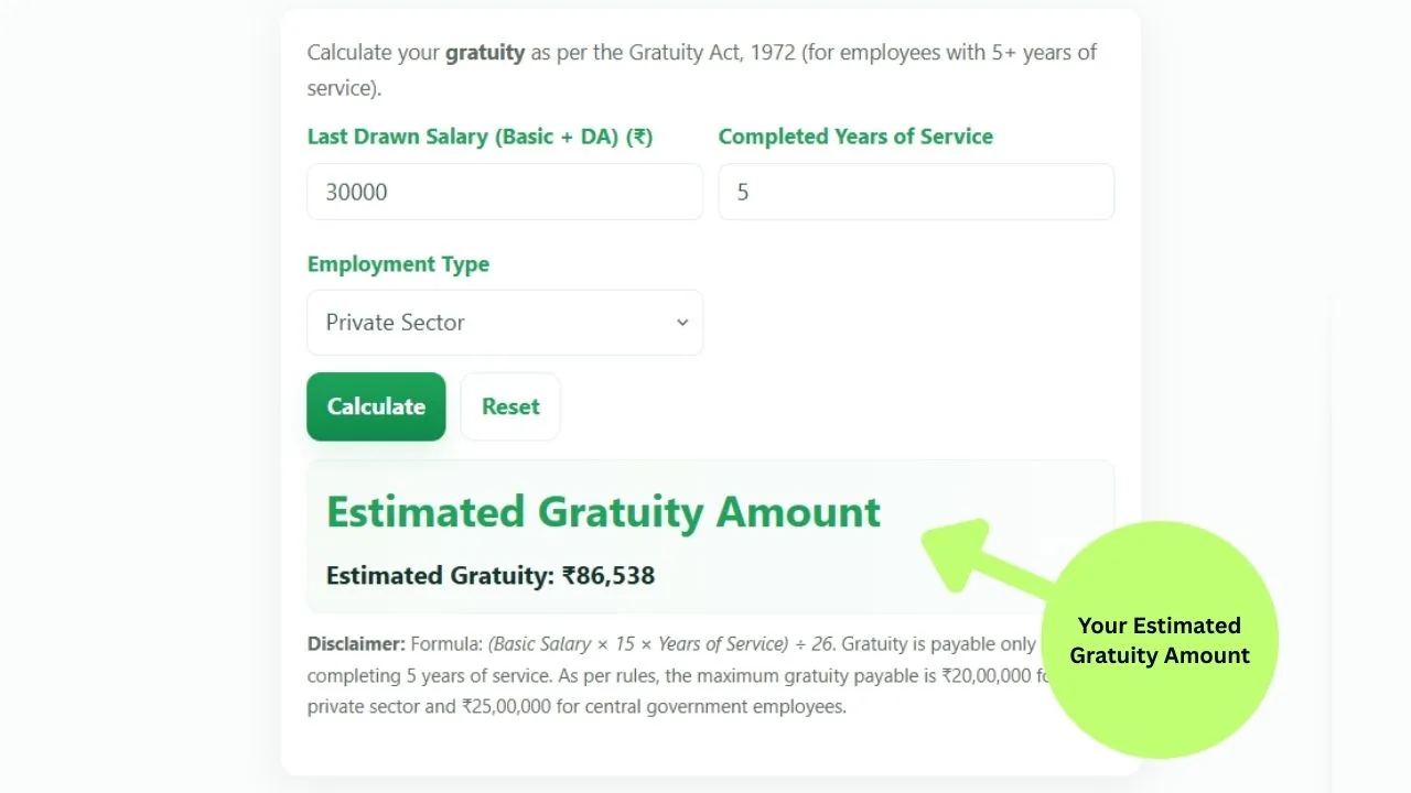 gratuity calculator for central government employees

