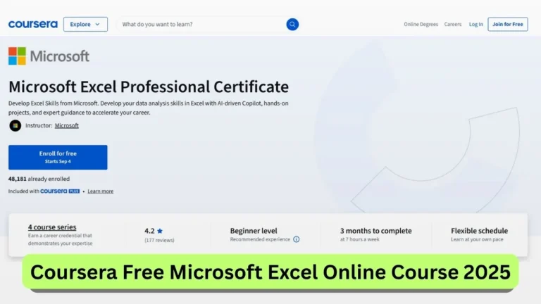 Coursera Free Microsoft Excel Online Course 2025